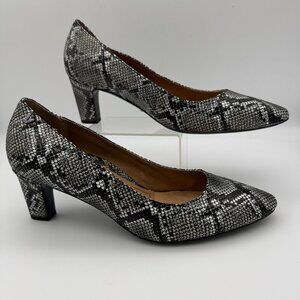 Vionic Leather Pointed Toe Pumps Mia Snake Size 8.5 Heels Black Gray Bold